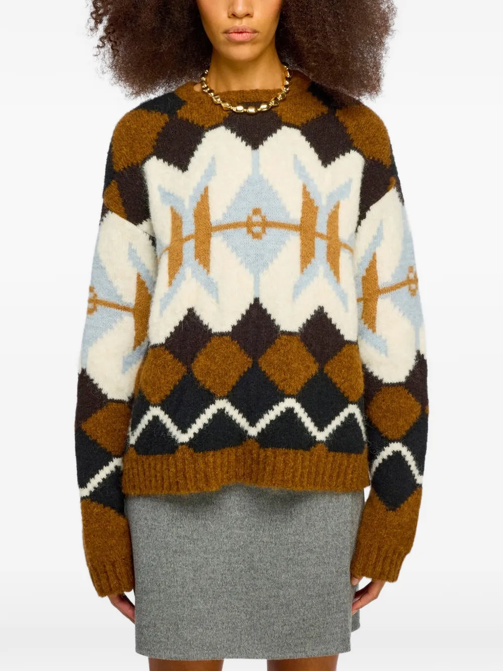 Semicouture Maglia geometric-intarsia sweater Bruin