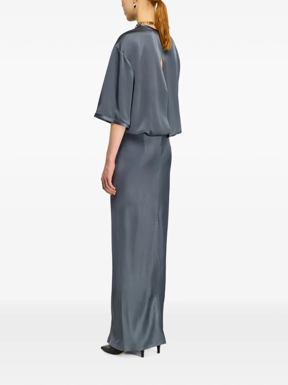 Semicouture Maxi-jurk met korte mouwen en satijnen afwerking Blauw