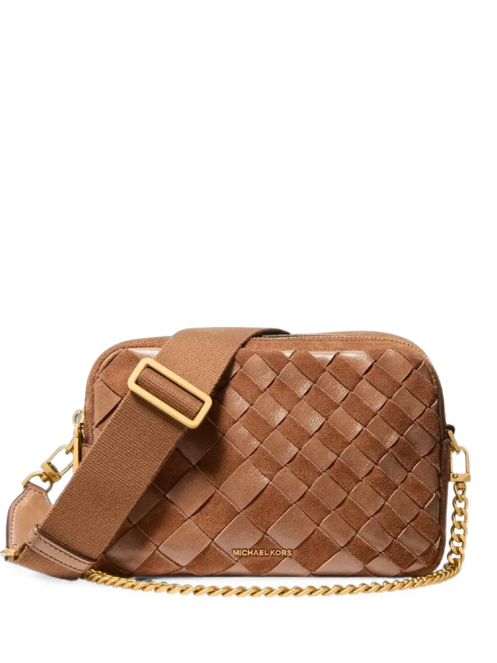 Michael Kors Kids medium Bryant woven double-zip crossbody bag - Marrone