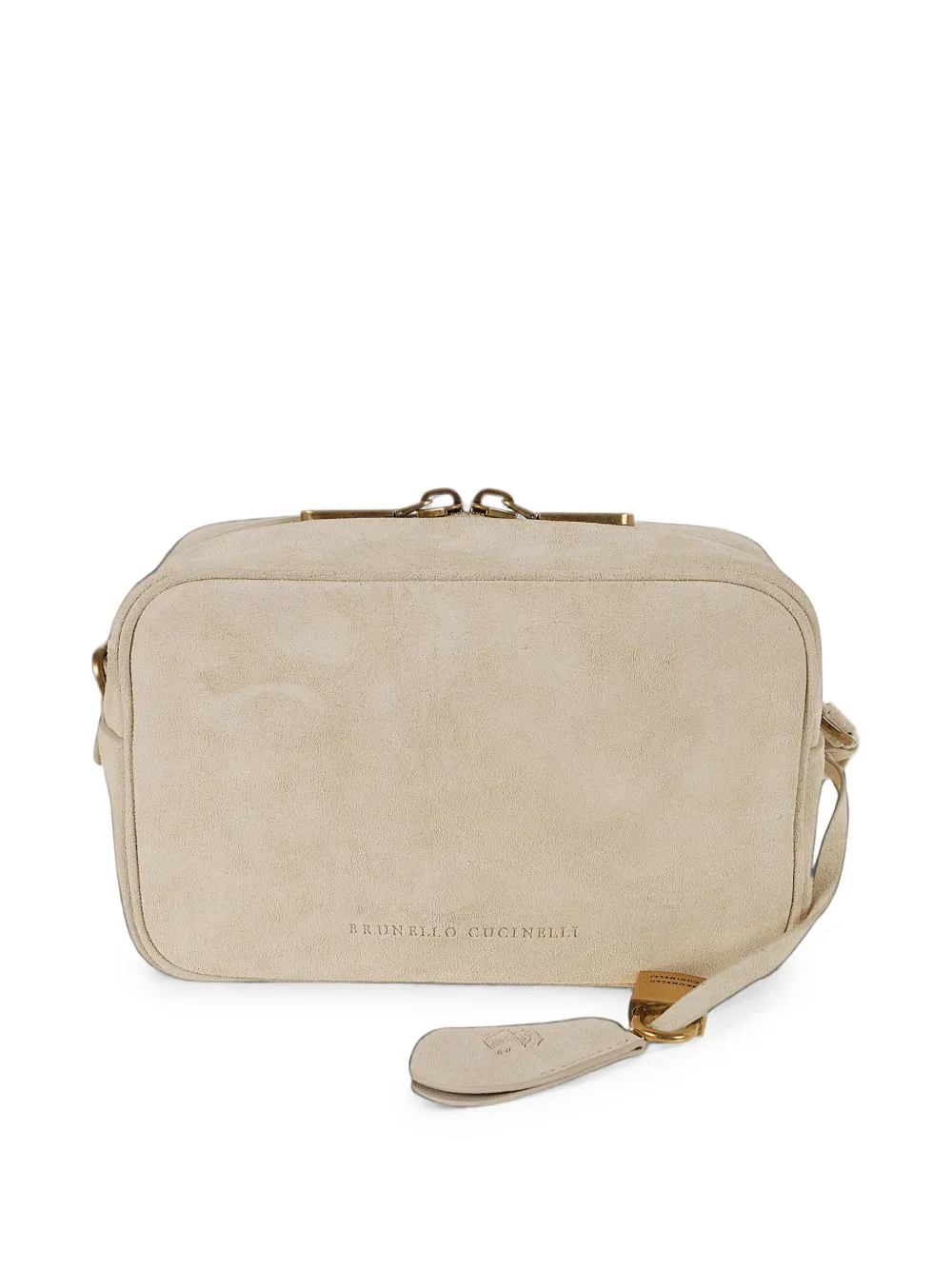 Brunello Cucinelli Suède schoudertas met logo-reliëf Beige