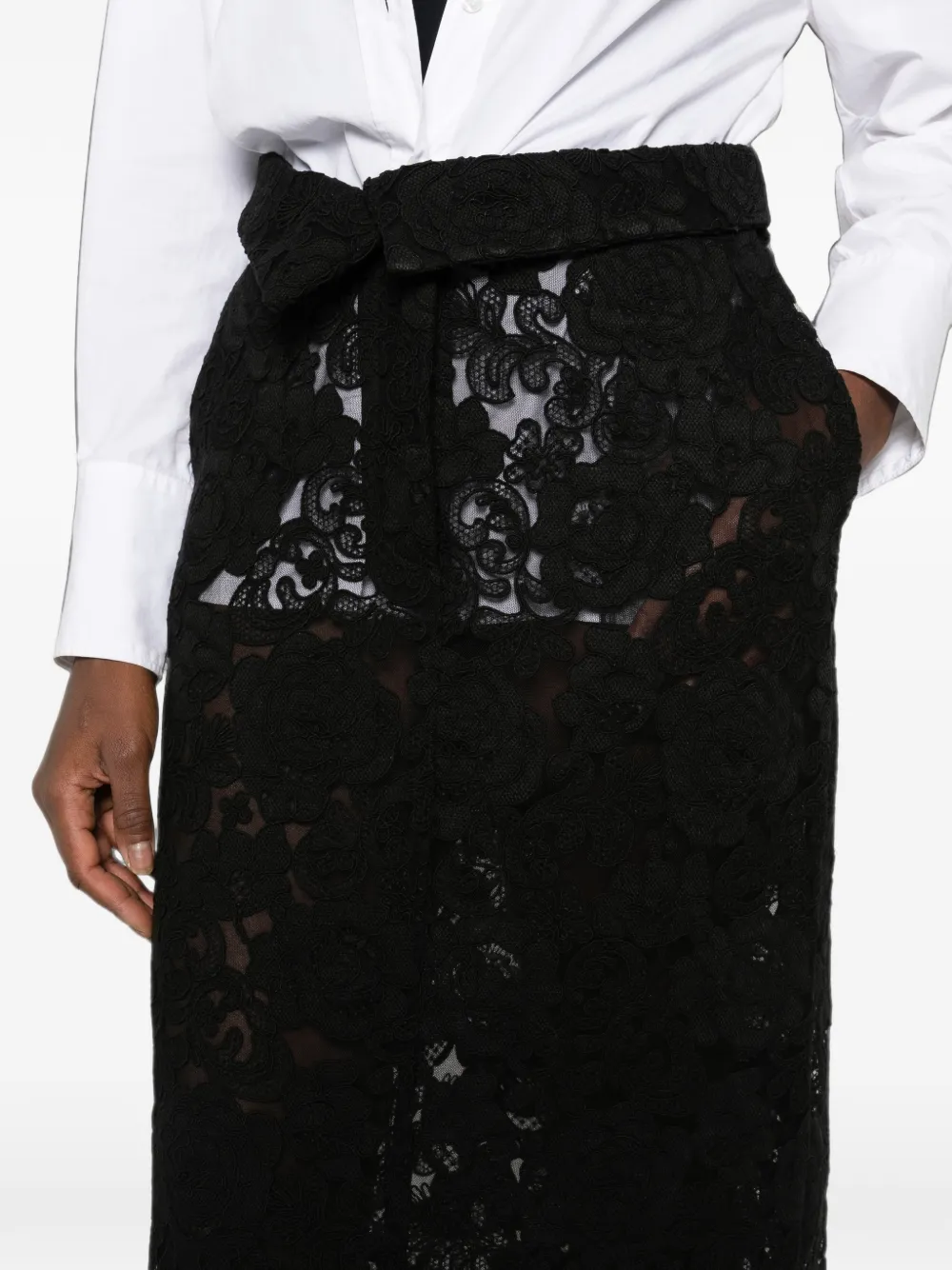 Simone Rocha lace-embellished belted skirt Zwart