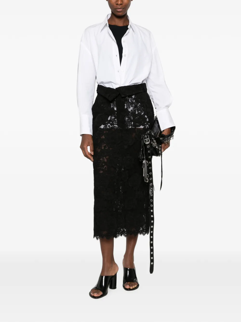 Simone Rocha lace-embellished belted skirt Zwart