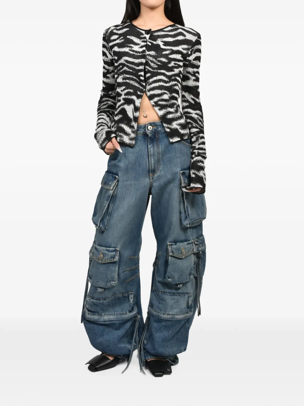 The Attico Vest met knopen en zebra-jacquard Zwart