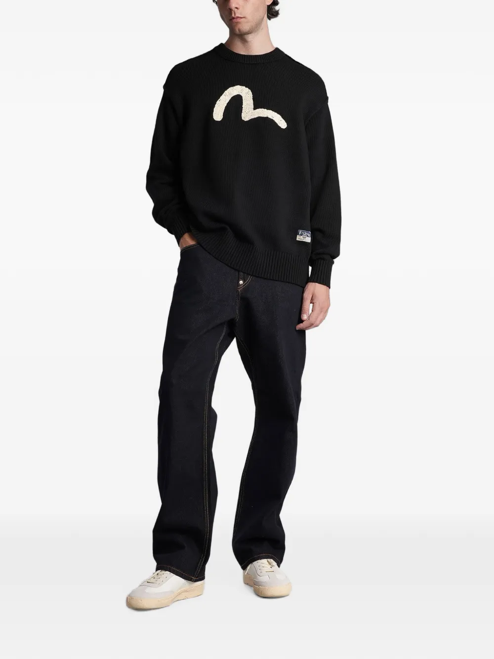 EVISU Seagull-intarsia sweater Zwart