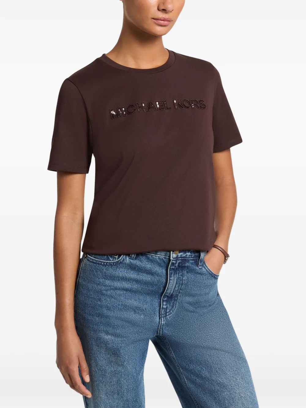 Michael Kors embellished logo T-shirt - Braun