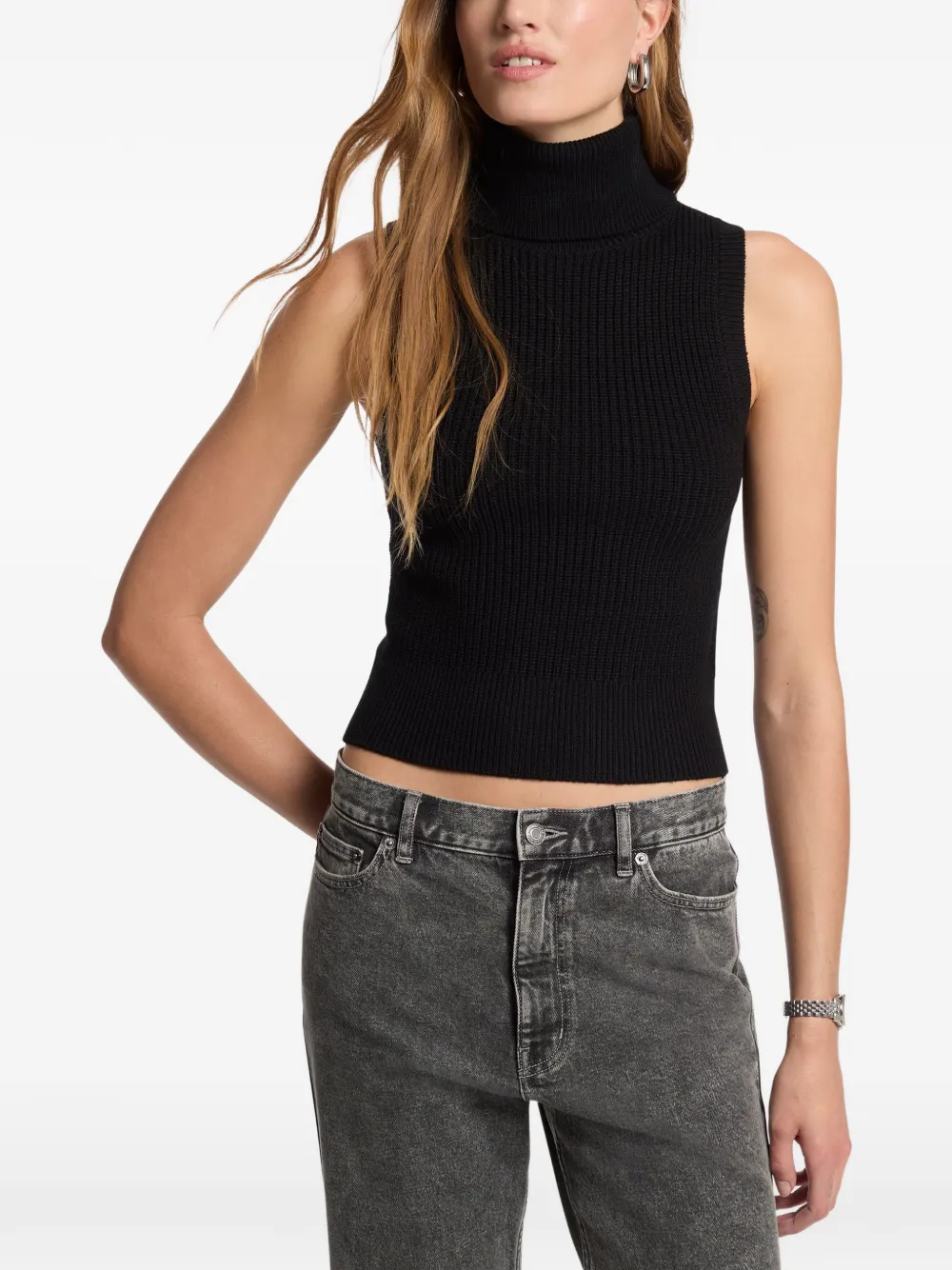 Michael Kors Ribbed Roll-neck Sweater In Black