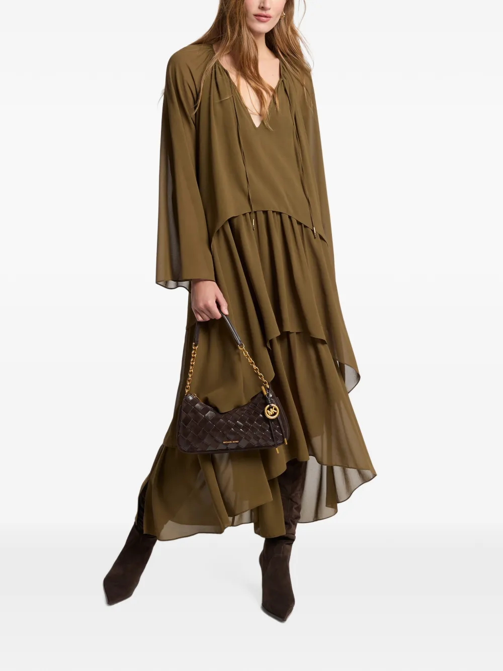 Michael Kors ruffled georgette high-low maxi dress - Verde