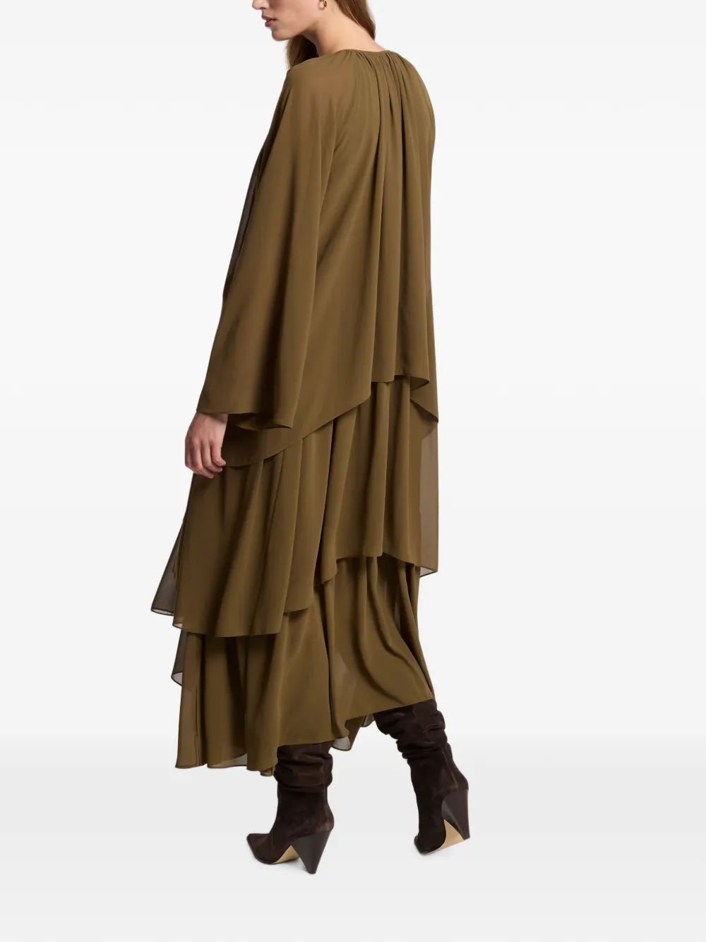 Michael Kors Georgette high-low maxi-jurk met ruches Groen