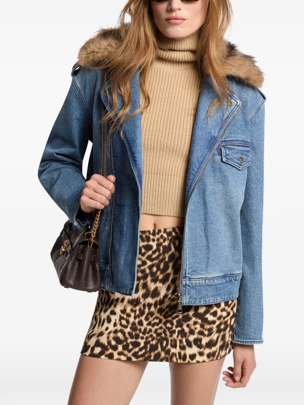 Michael Kors Jeansjacke mit Faux Fur-Besatz - Blau