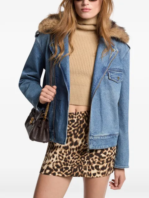 Michael Kors faux fur trim denim moto jacket