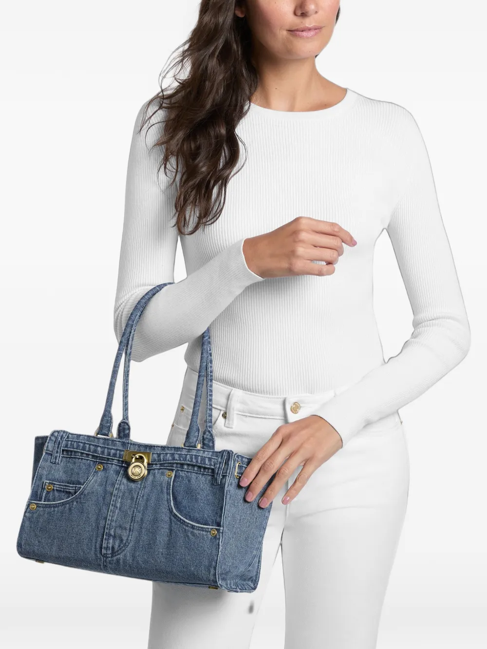 Michael Kors Kleine Hamilton denim tas met verwassen effect Blauw