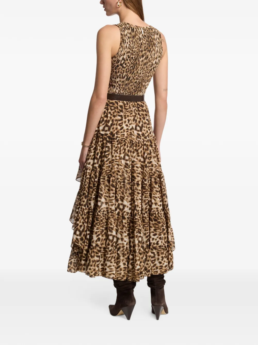 Michael Kors leopard print georgette high-low dress Beige