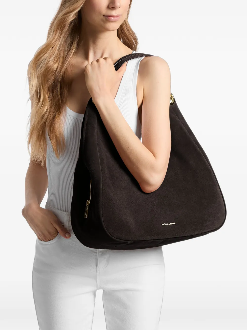 Michael Kors Ellie large suede shoulder bag - Marrone