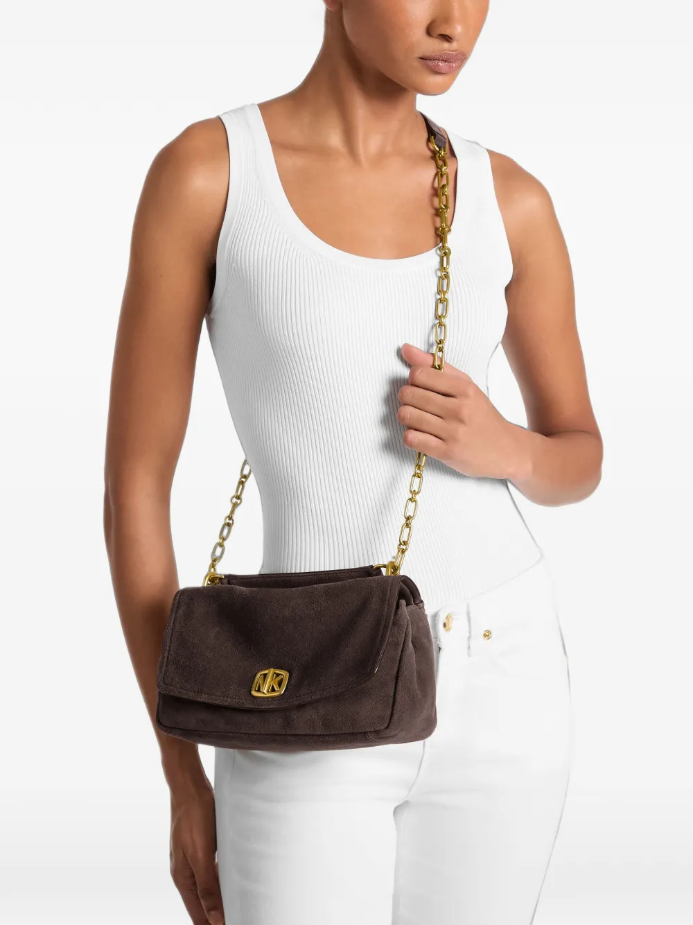 Michael Kors Kleine Bryant suède verstelbare schoudertas Bruin