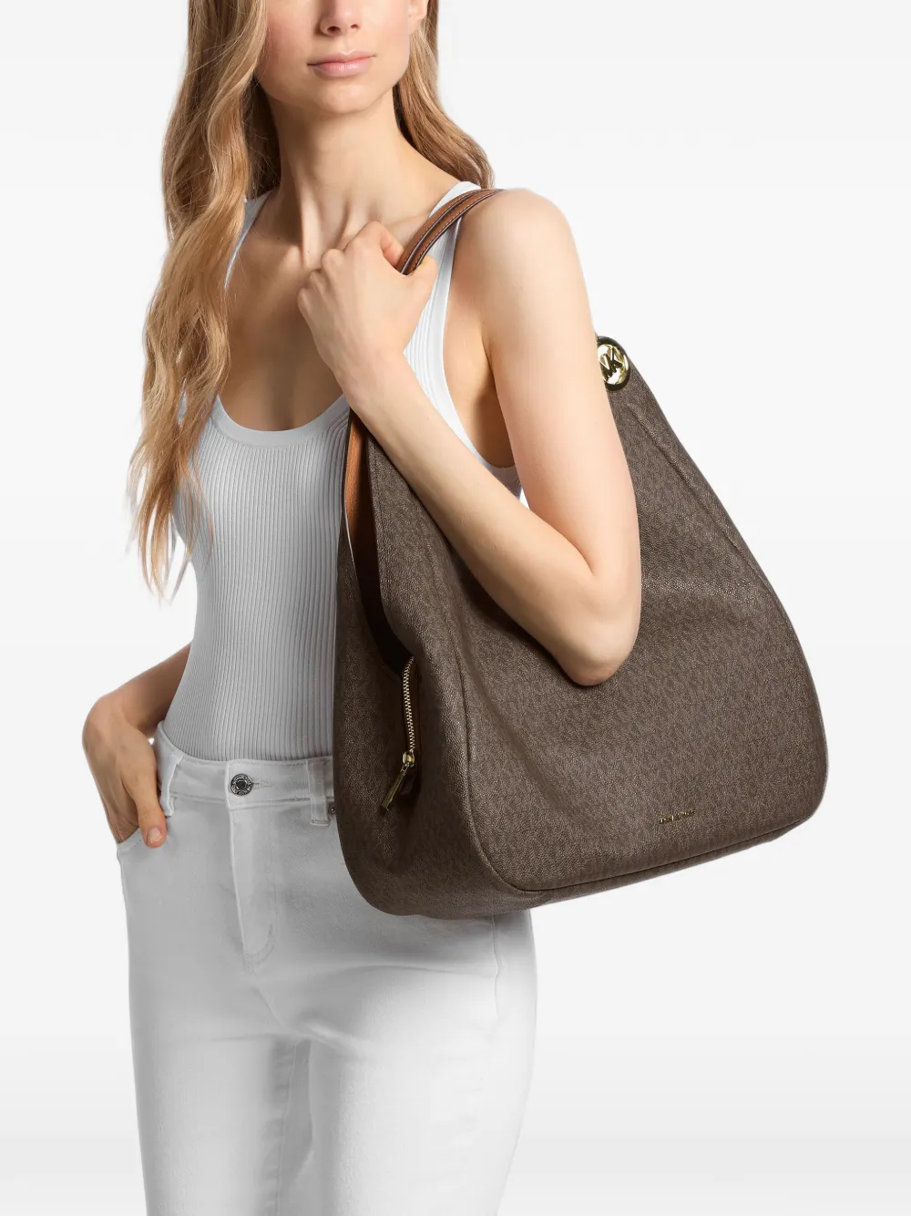 Michael Kors Grote Ellie Signature schoudertas met logo Bruin