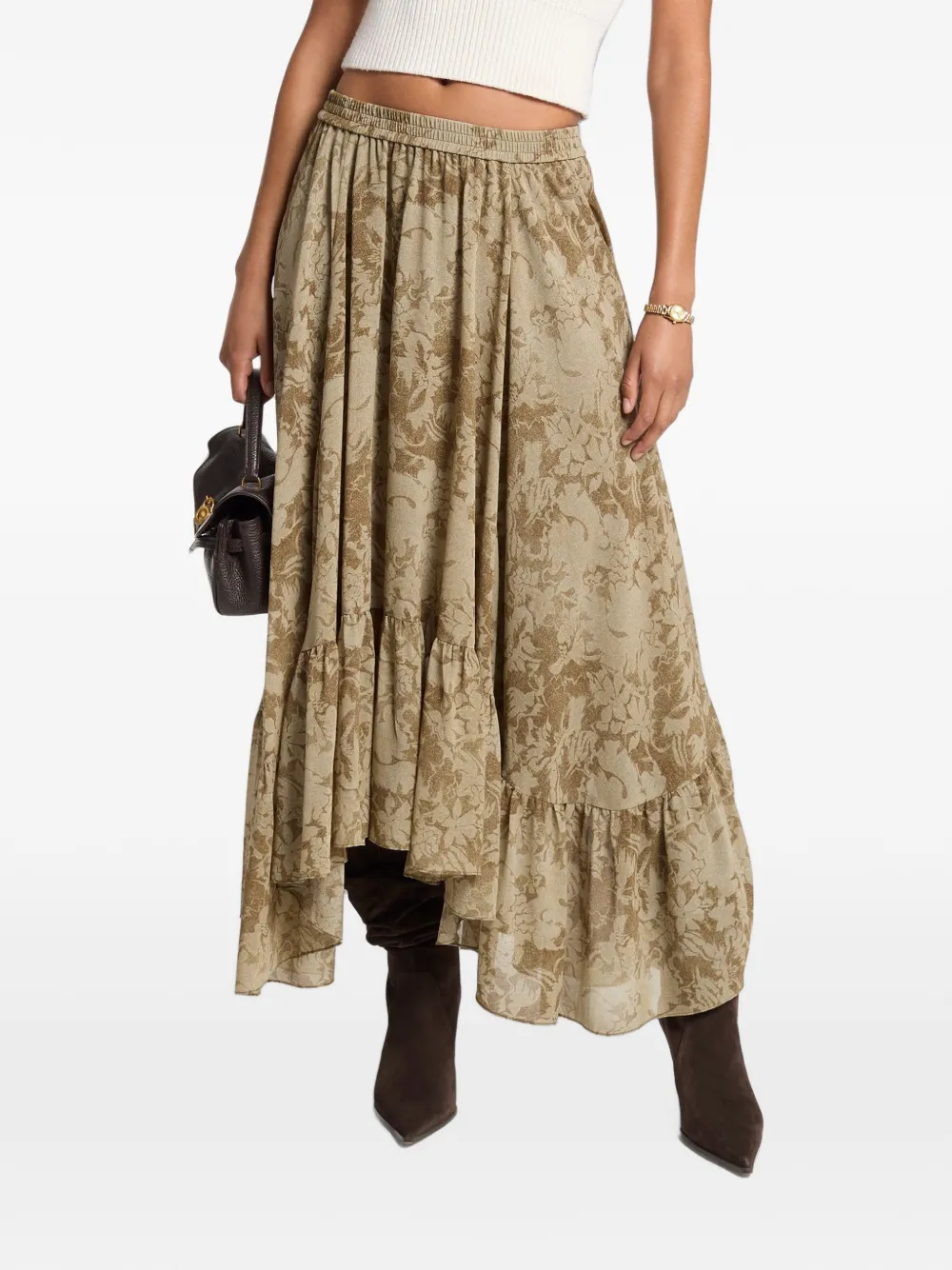 Michael Kors Floral-print Ruffled Skirt In 뉴트럴
