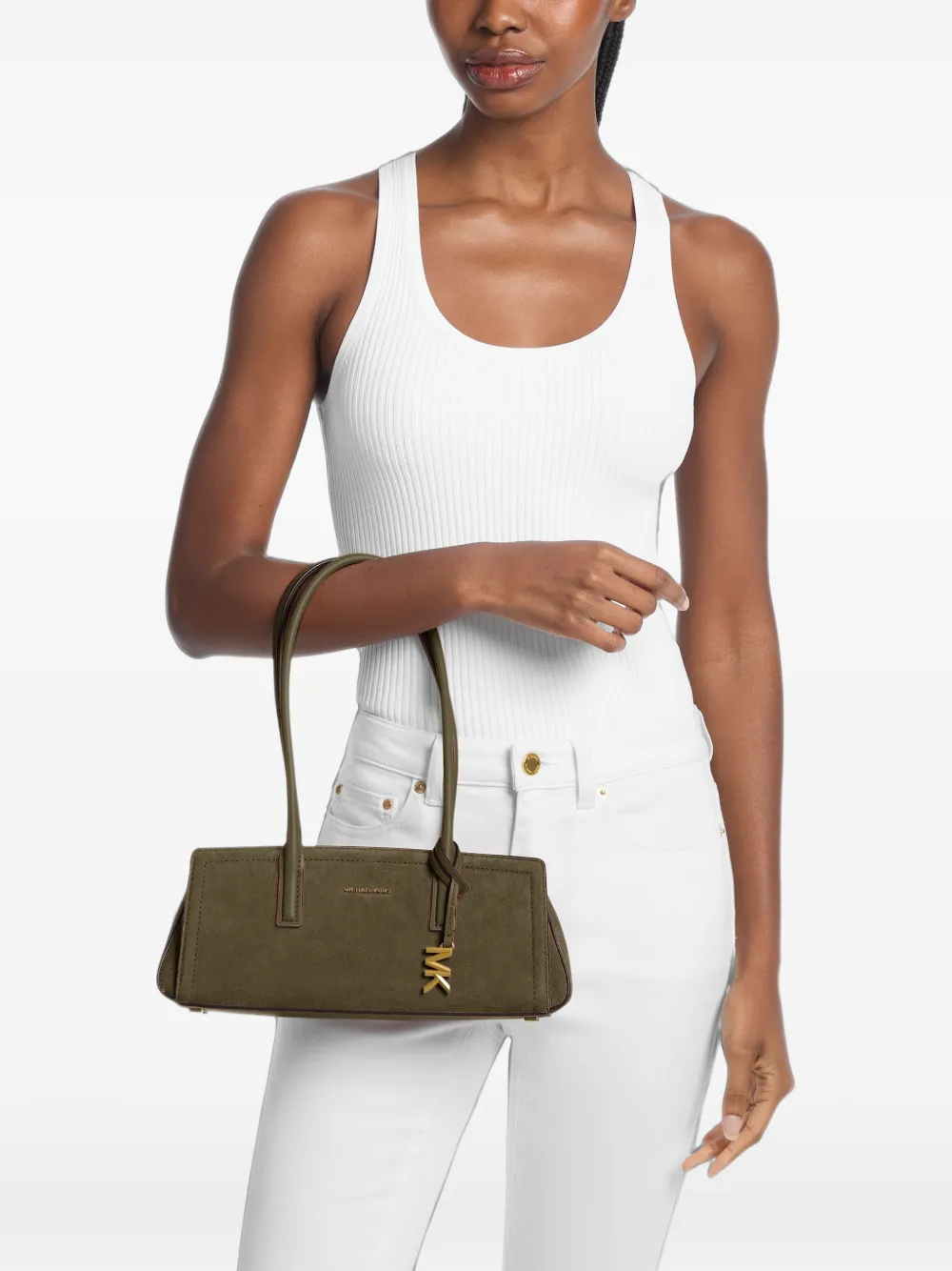 Michael Kors Laila kleine suède schoudertas Groen