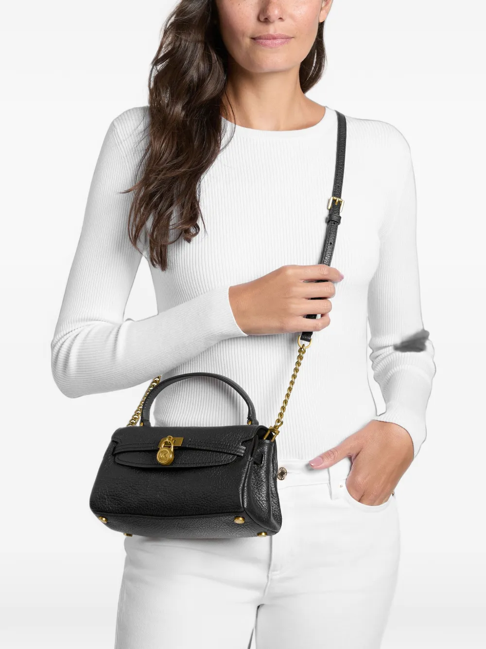 Michael Kors Hamilton extra kleine leren crossbodytas met textuur Zwart