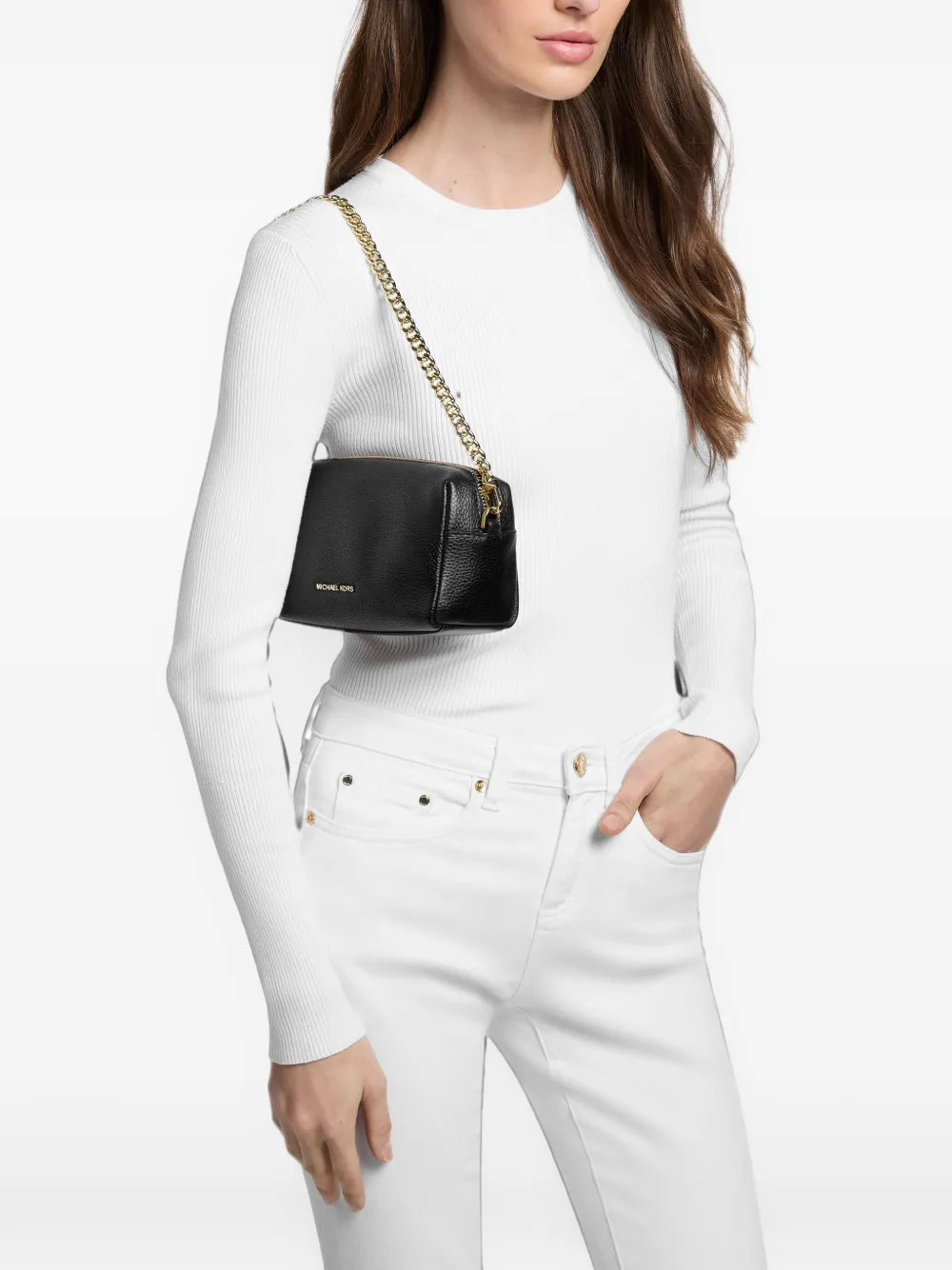 Michael Kors Bryant bewerkte leren crossbodytas Zwart