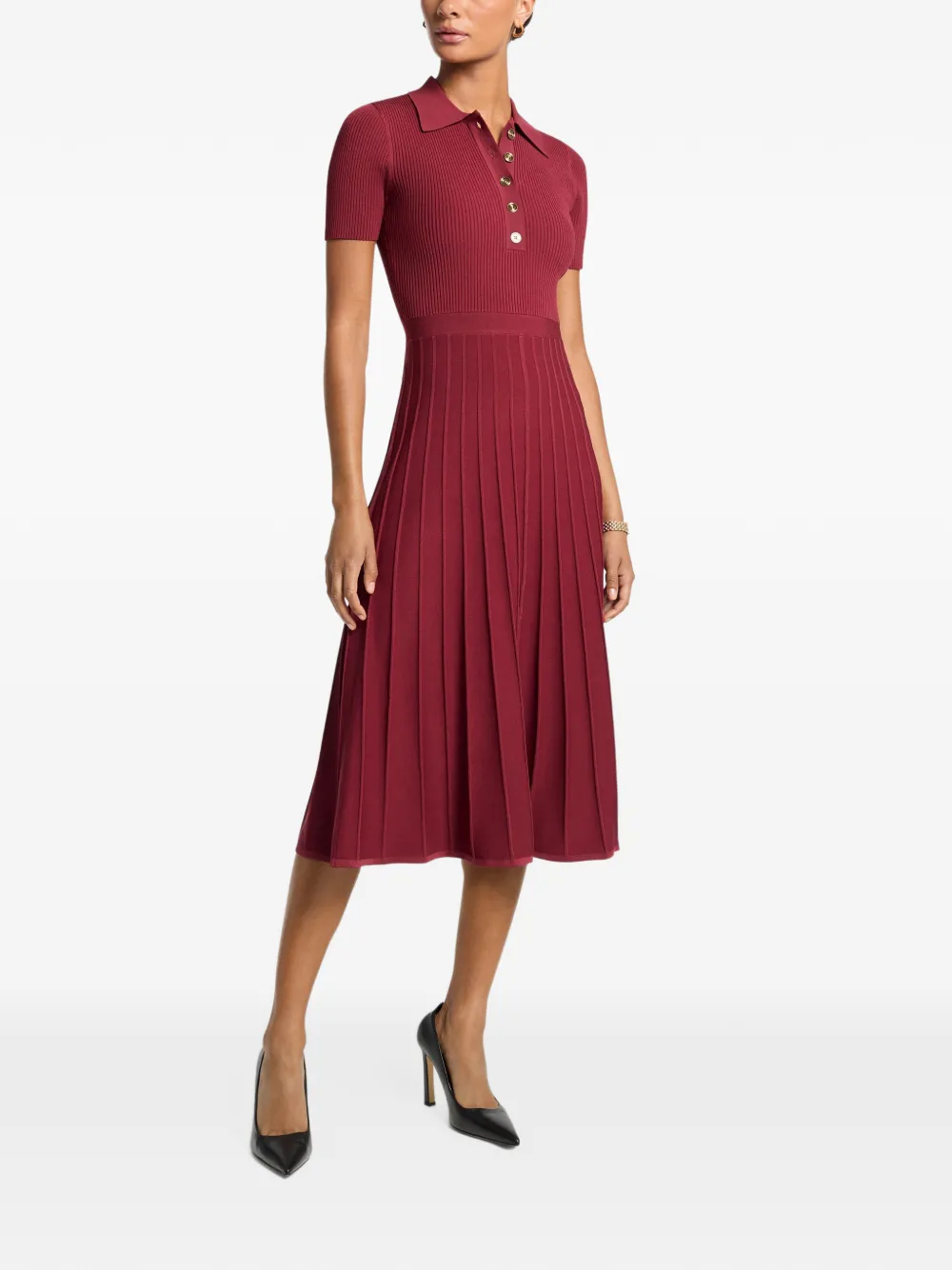 Michael Kors ribbed-knit pleated midi dress - Rot
