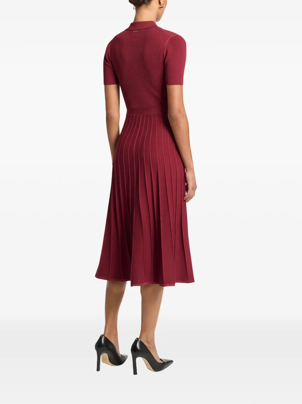 Michael Kors ribbed-knit pleated midi dress Rood
