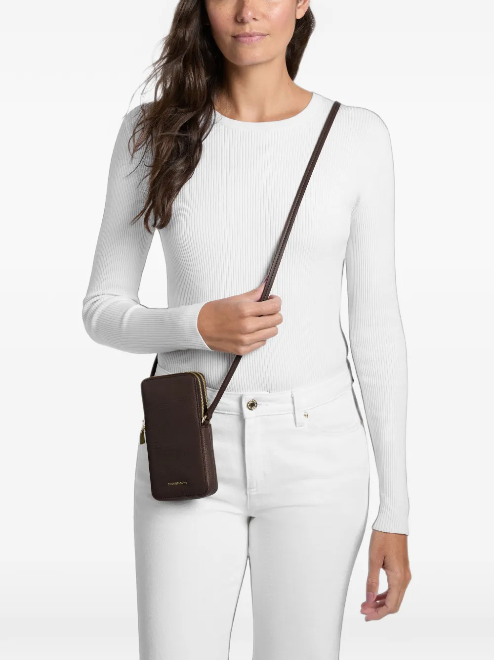 Michael Kors Kleine Jet Set schoudertas van bewerkt leer voor smartphones Bruin