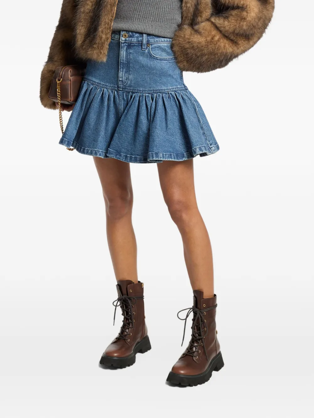 Michael Kors ruffled denim mini skirt - Blau