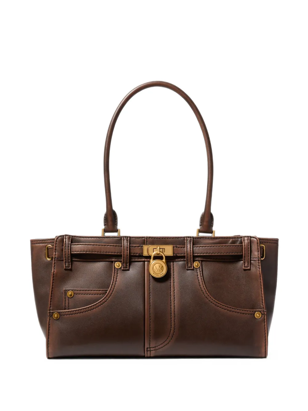 Michael Kors Hamilton Moderne small burnished-leather satchel bag