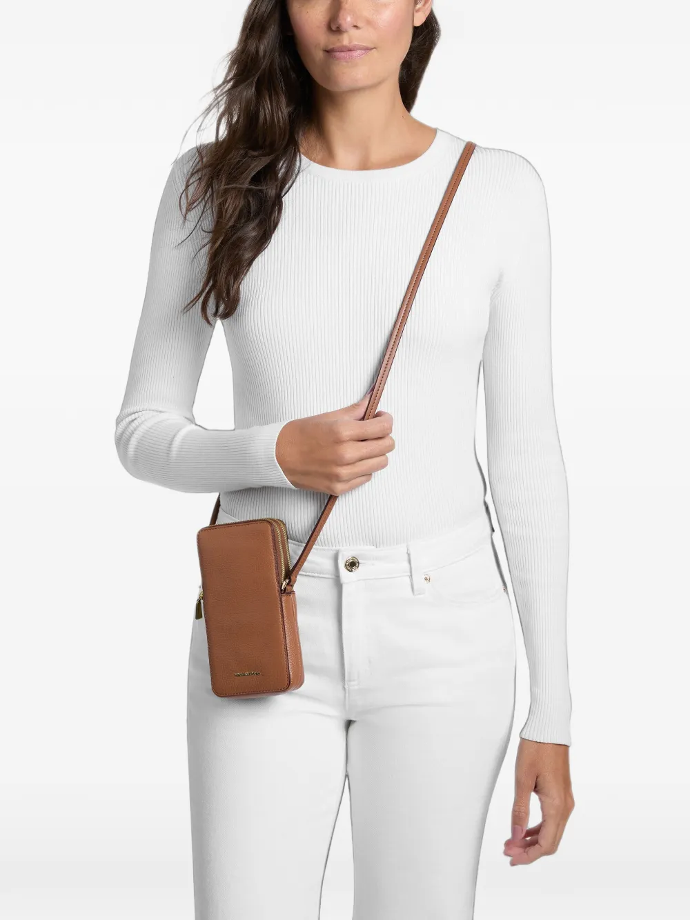 Michael Kors Kleine Jet Set smartphone crossbodytas van bewerkt leer Bruin