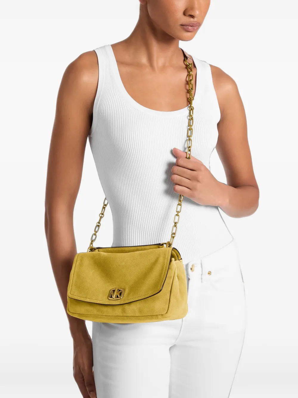 Michael Kors Kleine Bryant suède verstelbare schoudertas Geel