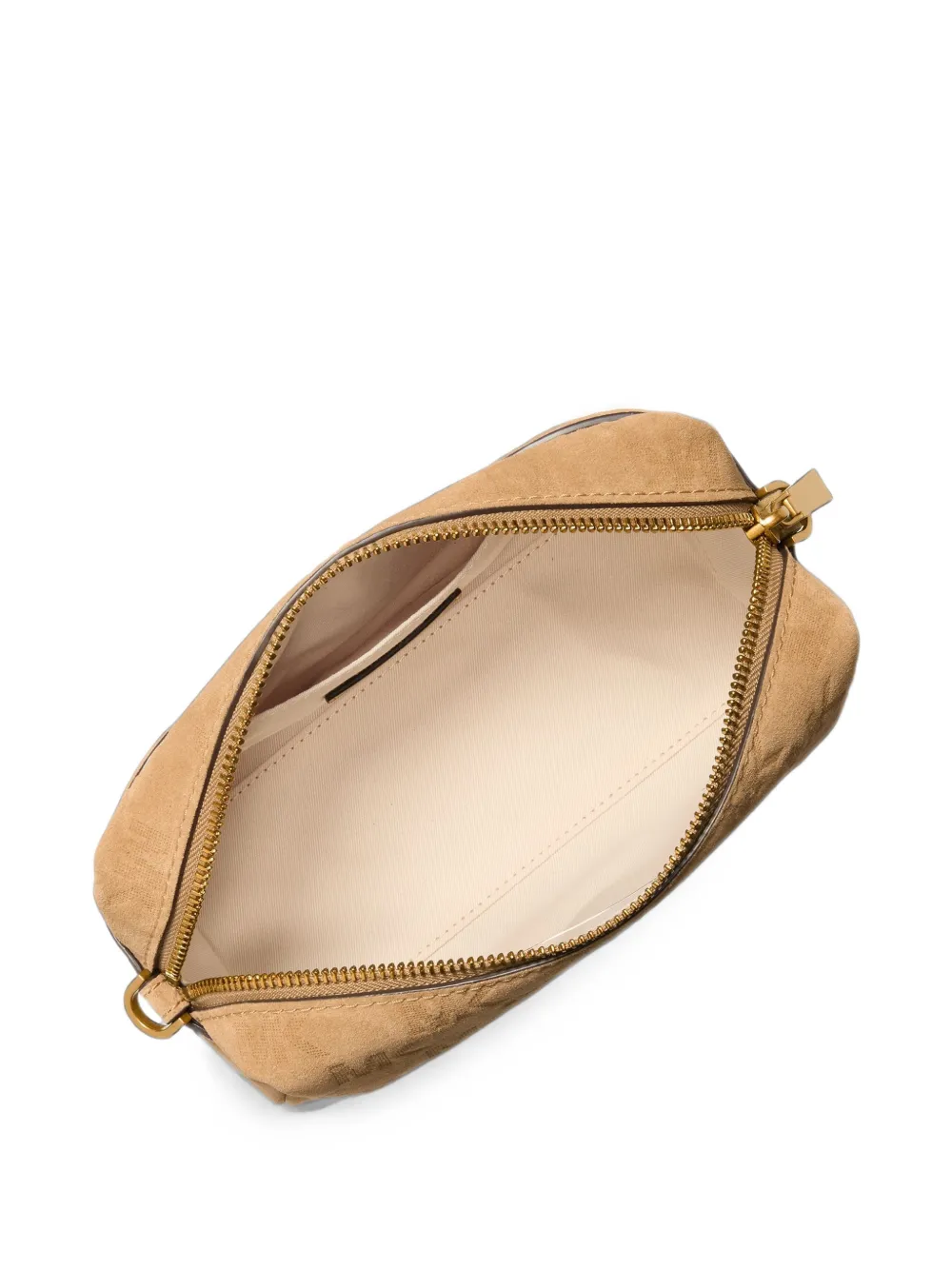 Michael Kors Bryant kleine suède verstelbare crossbodytas met logo-reliëf Beige