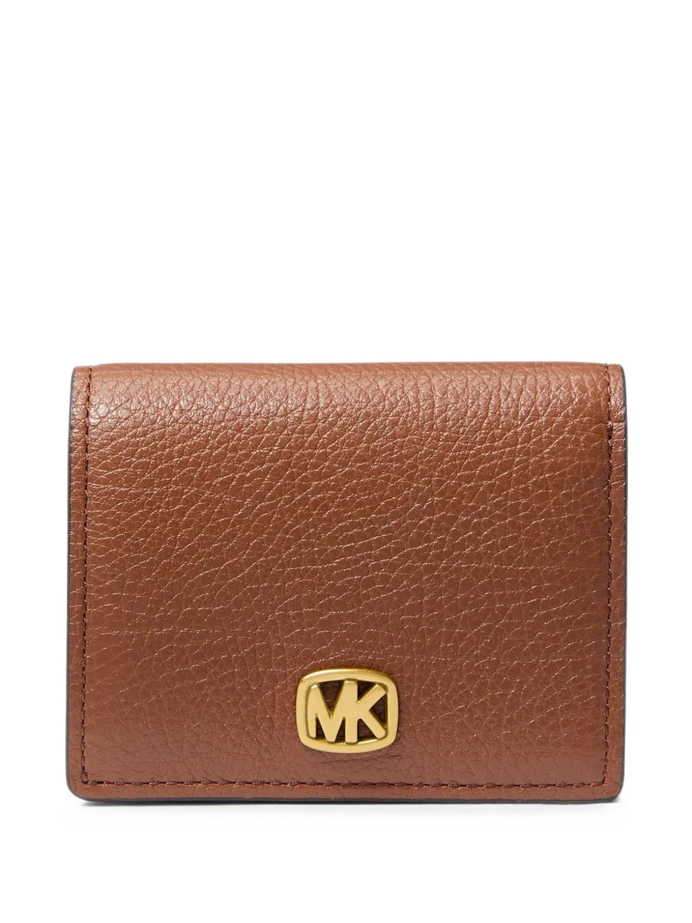 Michael Kors Logo-plaque Pebbled Leather Wallet In Brown