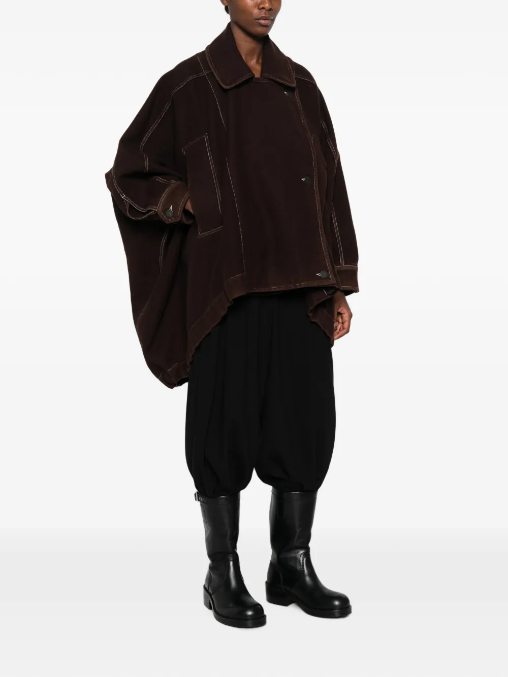 Uma Wang Kew oversized jack met contrasterende stiksels Bruin