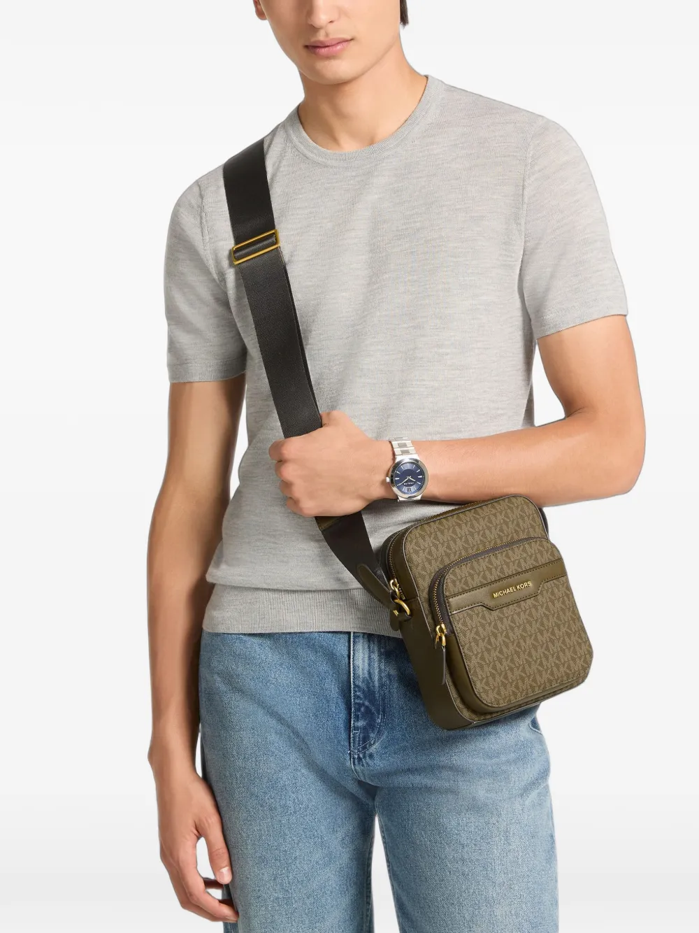 Michael Kors Hudson Signature mini-tas met logo Bruin
