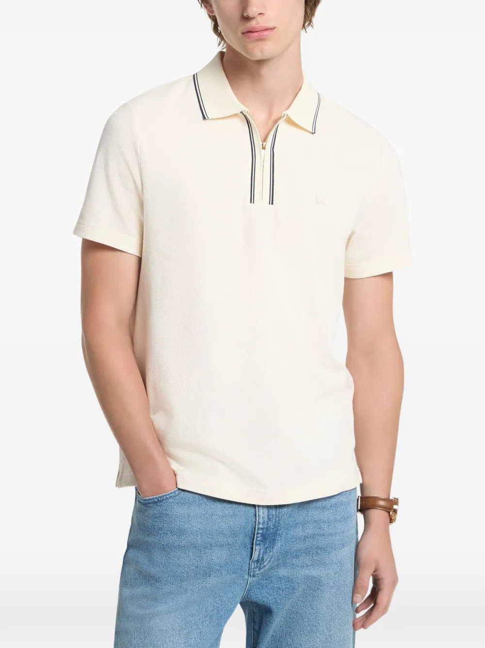 Michael Kors textured stretch cotton zip-up polo shirt - Toni neutri