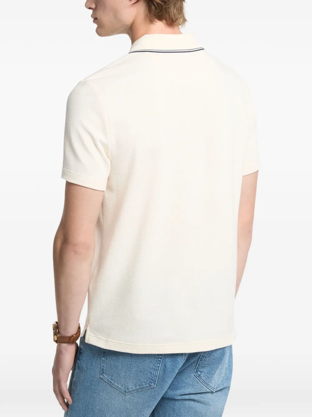 Michael Kors textured stretch cotton zip-up polo shirt Beige