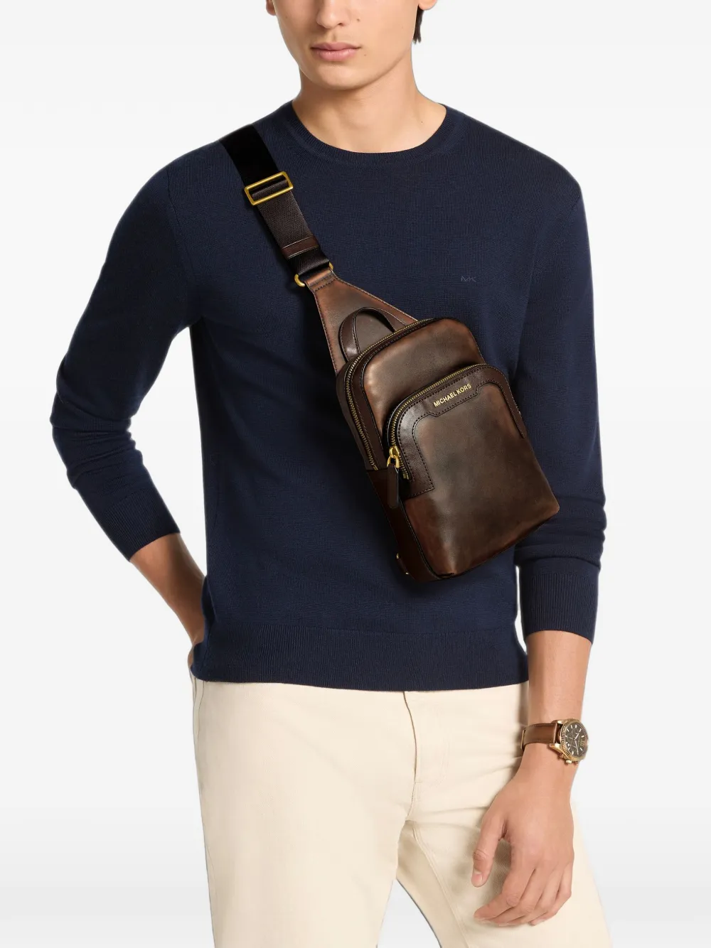 Michael Kors Medium Hudson leren tas Bruin