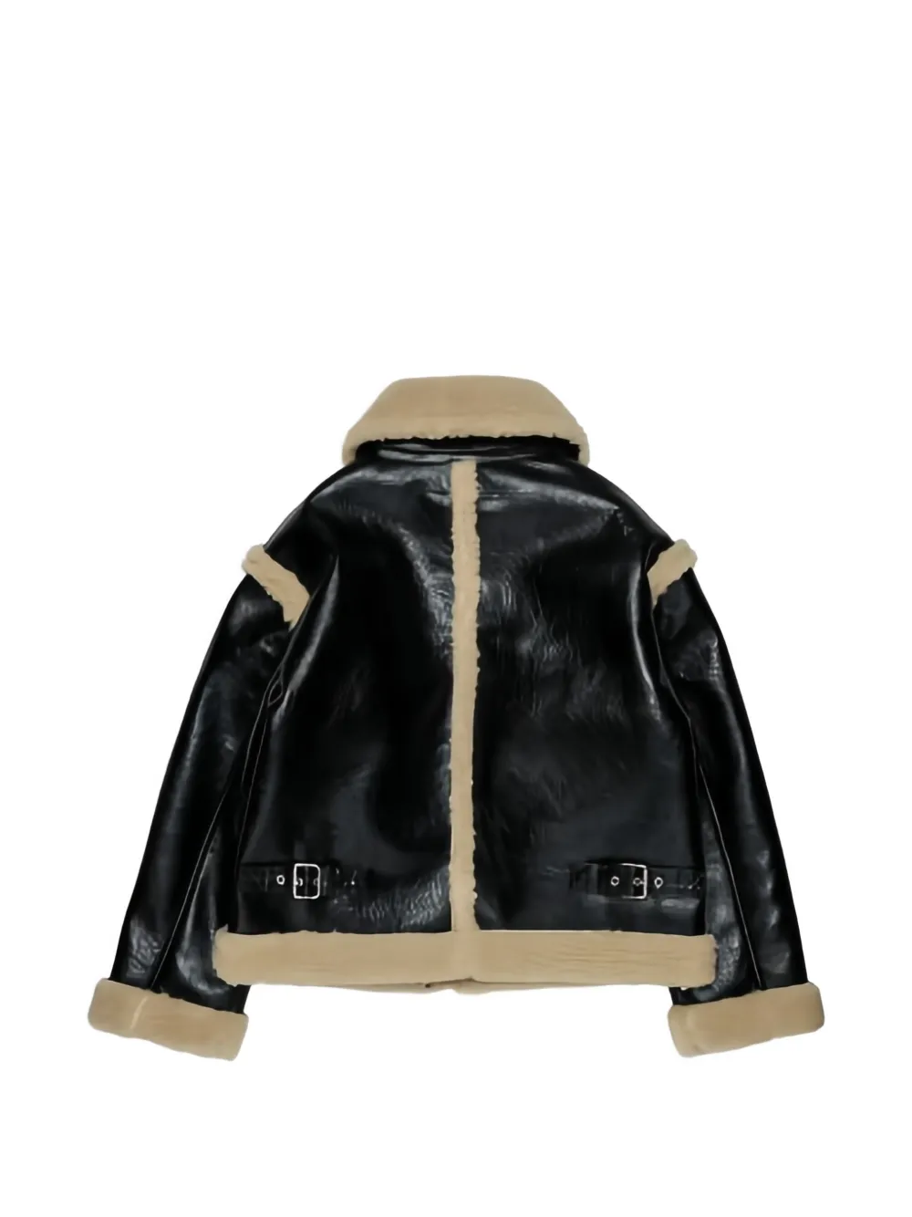 MM6 Maison Margiela Kids shearling-trim faux-leather jacket Zwart