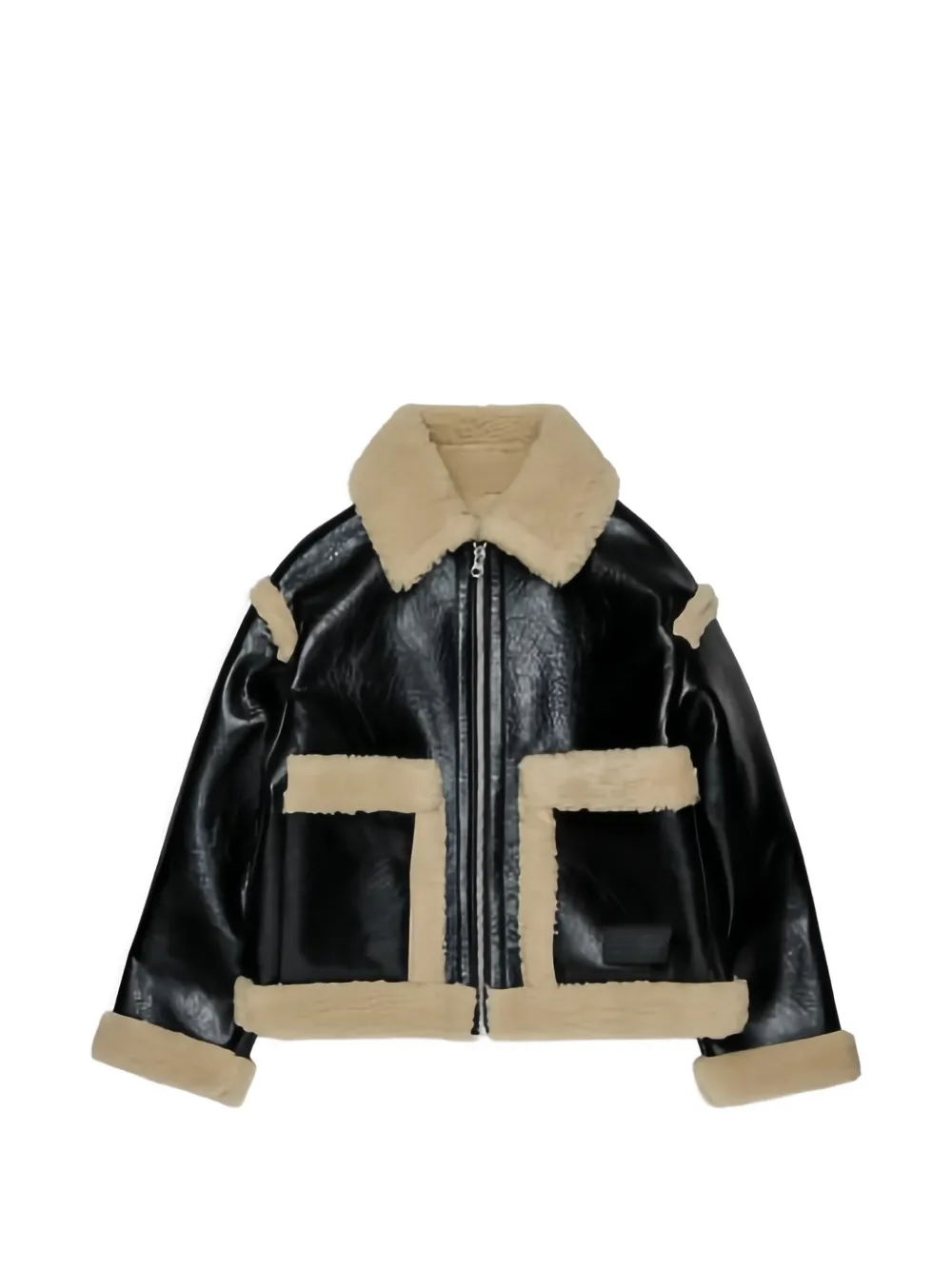 MM6 Maison Margiela Kids shearling-trim faux-leather jacket Zwart