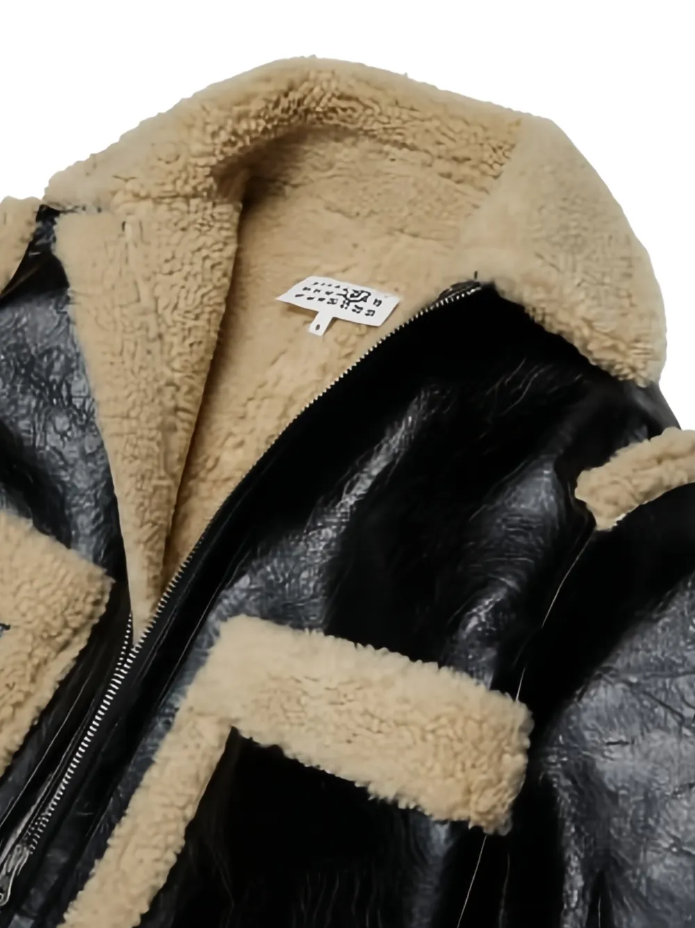 MM6 Maison Margiela Kids shearling-trim faux-leather jacket Zwart