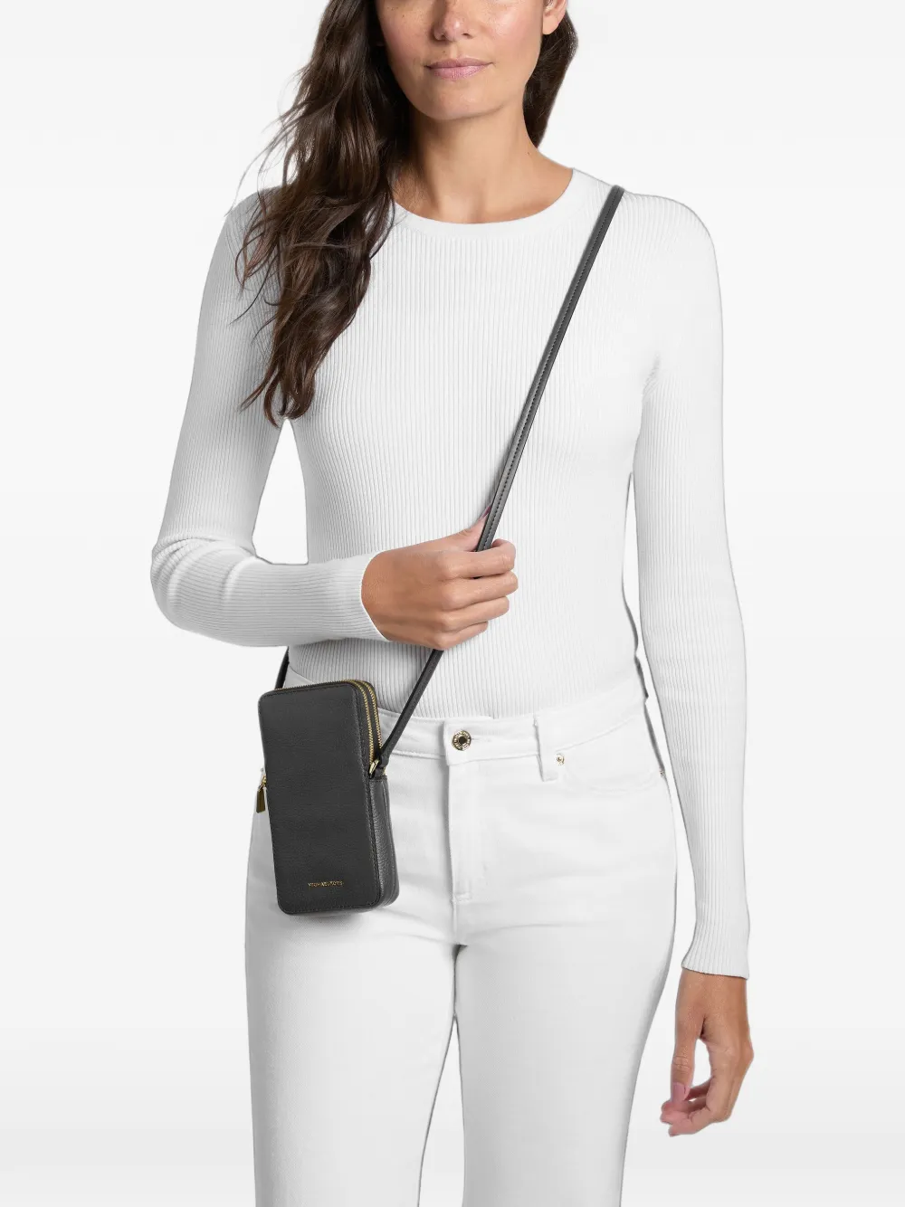 Michael Kors Kleine Jet Set smartphone crossbodytas van bewerkt leer Zwart