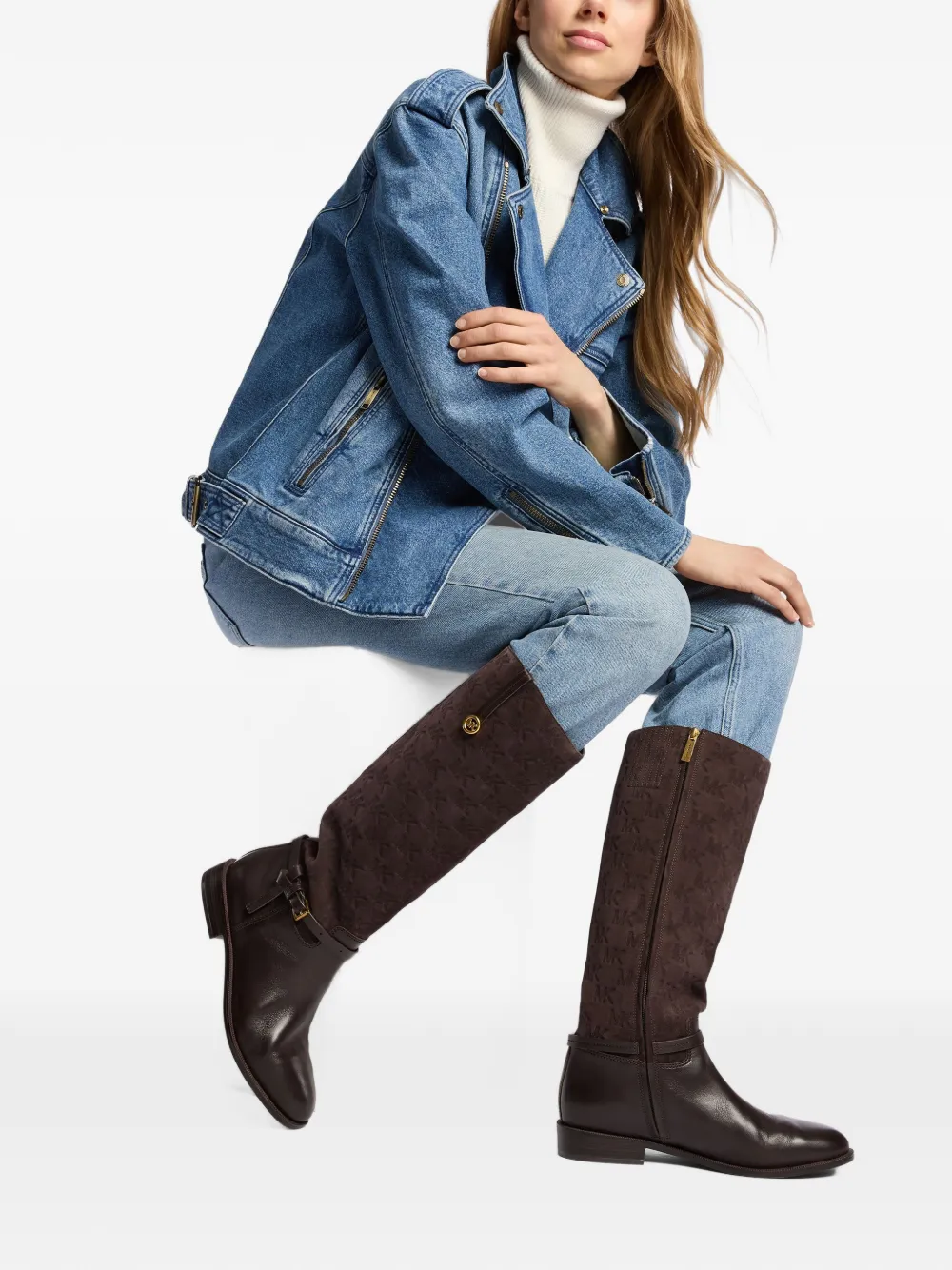 Michael Kors Beverly quited suede and leather riding boots Bruin