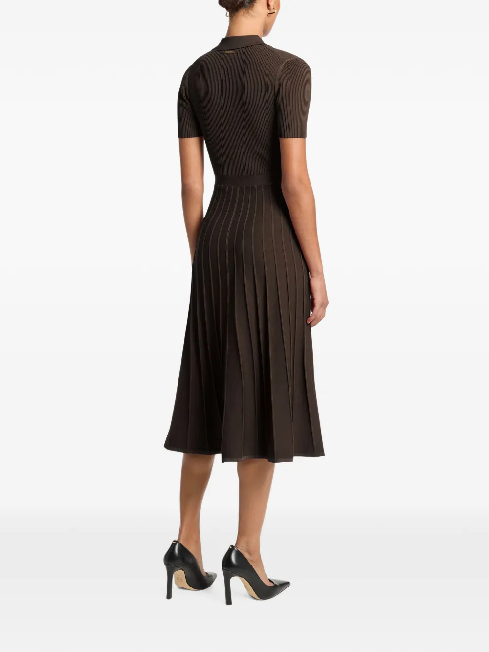 Michael Kors ribbed stretch knit polo midi dress Bruin