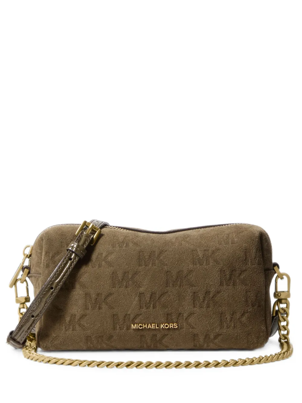 Michael Kors monogram-debossed suede cross body bag - Verde