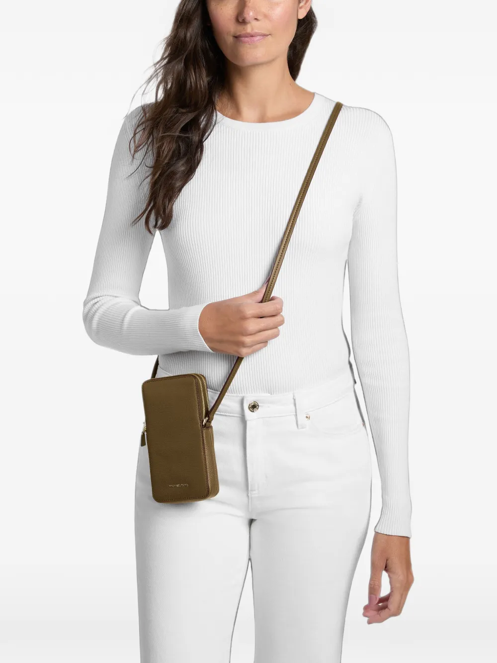 Michael Kors Kleine Jet Set smartphone crossbodytas van bewerkt leer Bruin
