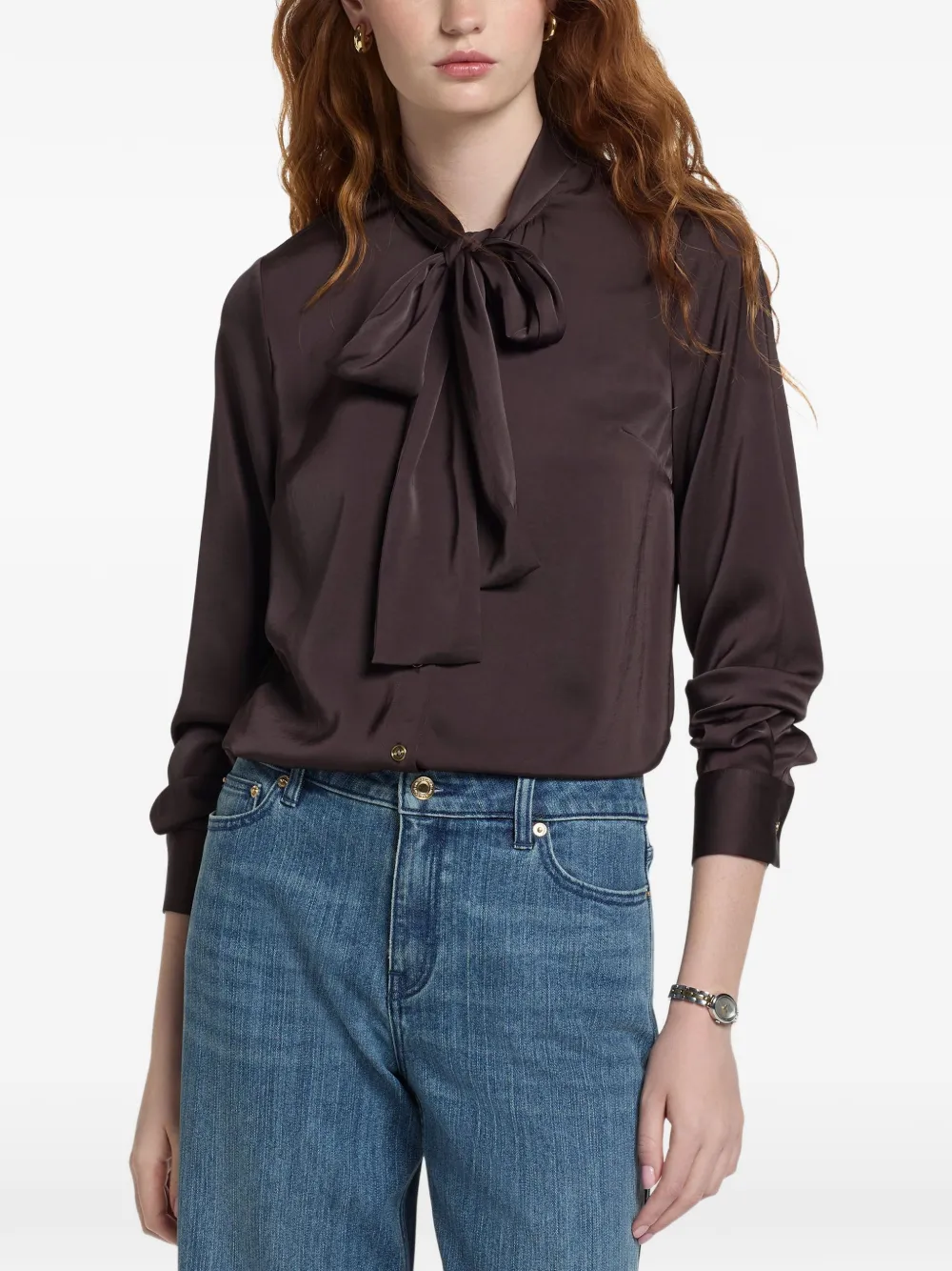 Michael Kors satin tie-neck blouse - Braun