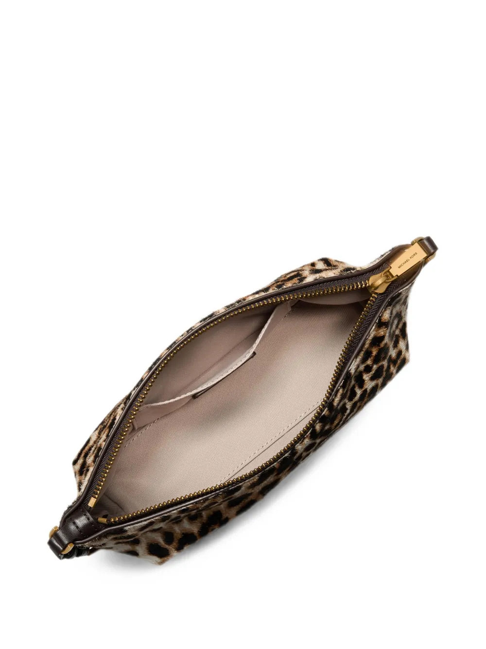Michael Kors Kleine Laila kalfsleren pochette met luipaard-print Beige