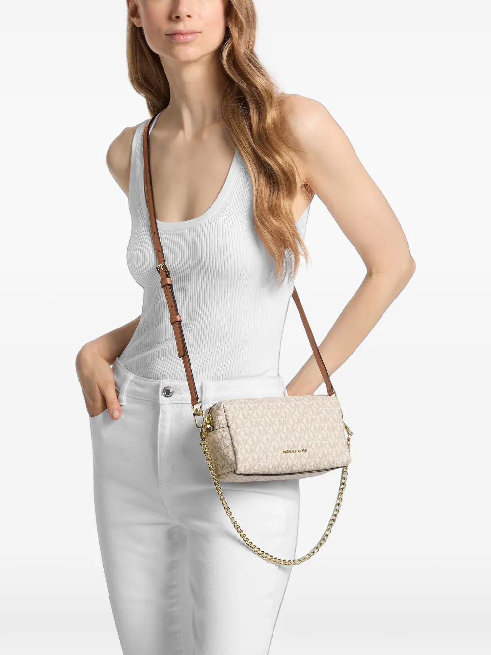 Michael Kors Schoudertas met monogram-print Beige