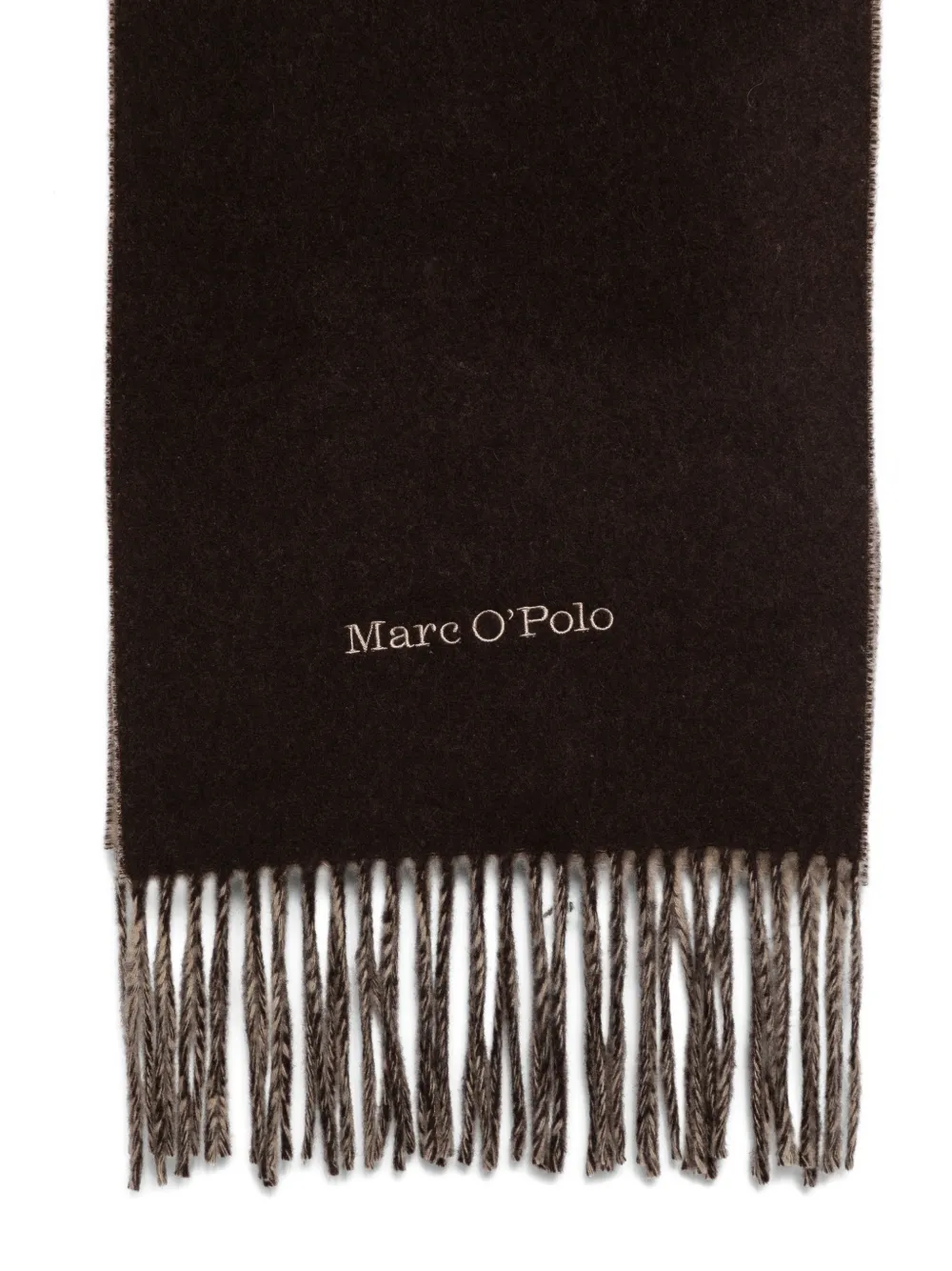 Marc O'Polo Sjaal met logoprint en franje Bruin