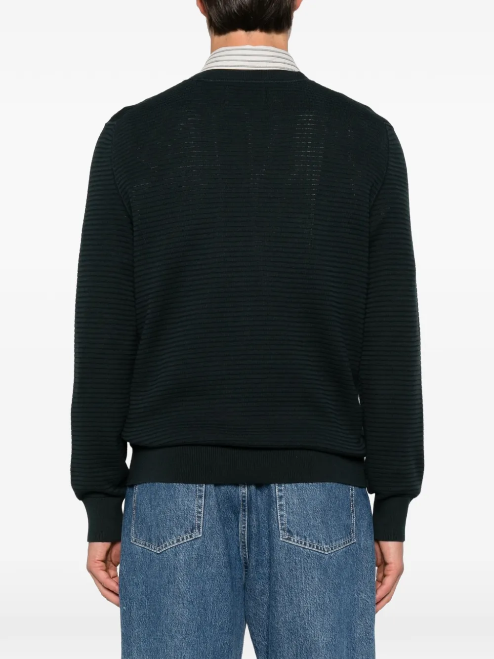 Marc O'Polo Horizontaal geribbelde trui met ronde hals Blauw